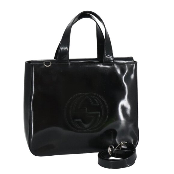 GUCCI Hand Bag Enamel 2way Black Silver - Picture 2 of 15